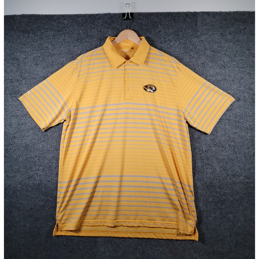 Missouri Tigers Polo Shirt Mens XL Yellow Striped Golf Performance Mizzou Ping